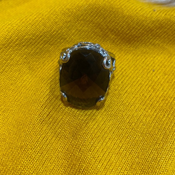 Smoky Quartz Colored Silver-tone Cocktail Ring marked NR - Picture 2 of 8